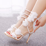 WHITE FLOWER FISHMOUTH STRAPS SANDALS