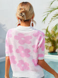 Lapel Flower Printed Short Sleeve T-shirt