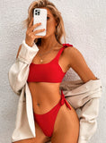 SOLID COLOR HIGH WAIST SEXY SPLIT BIKINI