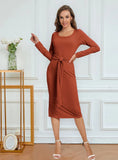 LONG-SLEEVED SPLIT PIT SOLID COLOR DRESS