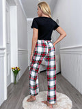 FASHION SUMMER SHORT SLEEVE PLAID TROUSERS S