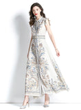 PALACE STYLE LAPEL SLEEVELESS PRINT LONG DRESS