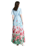 STAND-UP PRINTED SHORT SLEEVE LONG DRESS