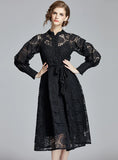RETRO LANTERN SLEEVE LACE LONG DRESS