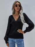 STYLISH CROSS V-NECK SOLID COLOR PULLOVER LOOSE SWEATER