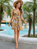 PRINTED V-NECK SHORT-SLEEVED DRESS