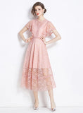 LACE SHORT SLEEVE SLIM WAIST DRESS