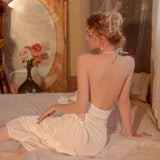 SEXY HALTER BACKLESS VELVET HOLLOW LONG PAJAMAS