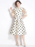 RETRO PALACE POLKA DOT SHORT SLEEVE LONG DRESS