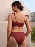 SOLID COLOR HOLLOW GATHERED BIKINI