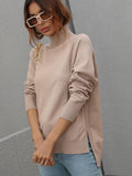 FASHION SOLID COLOR HIGH NECK SWEATER