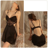SEXY RING GATHERED LACE HALTER NIGHTDRESS