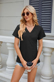 SOLID COLOR V-NECK LOOSE SHORT SLEEVE T-SHIRT