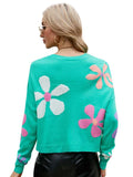 FASHION LONG SLEEVE ROUND NECK FLOWER PULLOVER LOOSE SWEATER