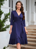 V-NECK SOLID COLOR LONG SLEEVE DRESS