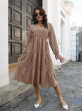 V-NECK FLARED SLEEVE LONG SLEEVE DRESS