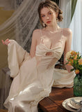 SEXY LACE ICE SILK LONG SUSPENDER NIGHTDRESS ROBE