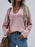 FASHION SOLID COLOR PULLOVER LOOSE V-NECK SWEATER
