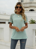 LACE STITCHING ROUND NECK SHORT SLEEVE T-SHIRT