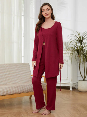 FASHION SLING WAFFLE STRAP LONG SLEEVE PAJAMA PANTS SET