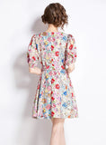 V-NECK SLIM WAIST FLORAL DRESS