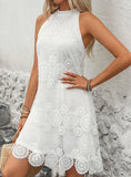 SLEEVELESS HALTER WHITE MINI DRESS