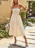 SOLID COLOR TUBE TOP PLEATS DRESS