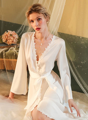 FASHION LONG SLEEVE BACKLESS SATIN NIGHTGOWN