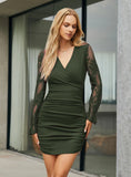 LACE LONG-SLEEVED V-NECK PERSPECTIVE DRESS