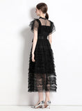 LOTUS LEAF LACE GAUZE POLKA-DOT CAKE DRESS
