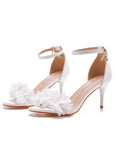 7 CM THIN WHITE FLOWERS BRIDAL SHOES
