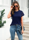 SPLICED LACE ROUND NECK T-SHIRT