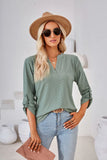 V-NECK CROPPED SLEEVE BUTTON LOOSE T-SHIRT