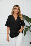 SOLID COLOR V-NECK SHORT-SLEEVED LOOSE TOP
