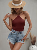 FASHION HALTER TOP SOLID COLOR SLIM BACKLESS SWEATER
