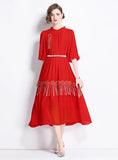 BEADED FLOWER LOOSE TASSEL DRESS