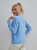 STYLISH V-NECK SOLID COLOR CASUAL PULLOVER SWEATER