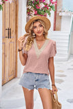 V-NECK LACE STITCHING SHORT SLEEVE LOOSE T-SHIRT