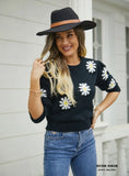 Short Daisy Round Neck Flower Sweater