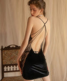 VELVET DEEP V SHORT SLING PAJAMAS