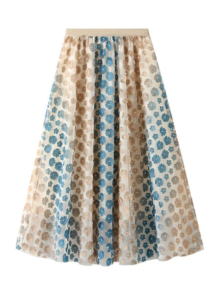 HEAVY INDUSTRY EMBROIDERY FLOWER GAUZE SKIRT