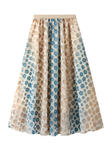 HEAVY INDUSTRY EMBROIDERY FLOWER GAUZE SKIRT