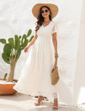 V-NECK SILM WAIST SHORT SLEEVE DRESS