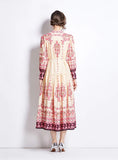 RETRO LANTERN SLEEVE PRINTED LONG SLEEVE DRESS