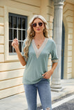 LACE STITCHING FIVE-POINT SLEEVE LOOSE T-SHIRT