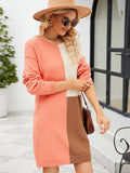 FASHION LOOSE STITCHING CONTRAST COLOR LONG SWEATER DRESS