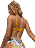 HIGH WAIST HOLLOW GATHERED PRINT BIKINI