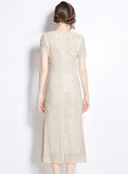 V-NECK RHINESTONE SLIM FISHTAIL DRESS