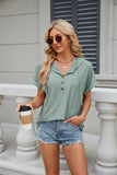 SOLID COLOR BUTTON HOODED LOOSE SHORT SLEEVE T-SHIRT