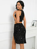 BLACK RETRO TWO-PIECE SEQUINED DRESS